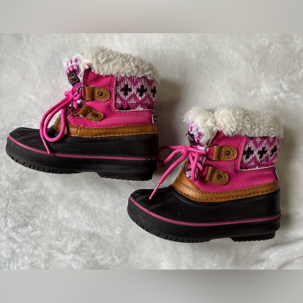 London Fog Toddlers Pink and Brown Winter Boots with Fur Lining
